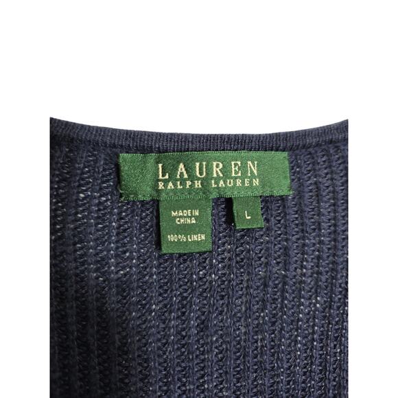 Lauren Ralph Lauren 100% Linen Peplum Cardigan Sweater Ruffle Blue Women’s Sz L - Picture 3 of 10